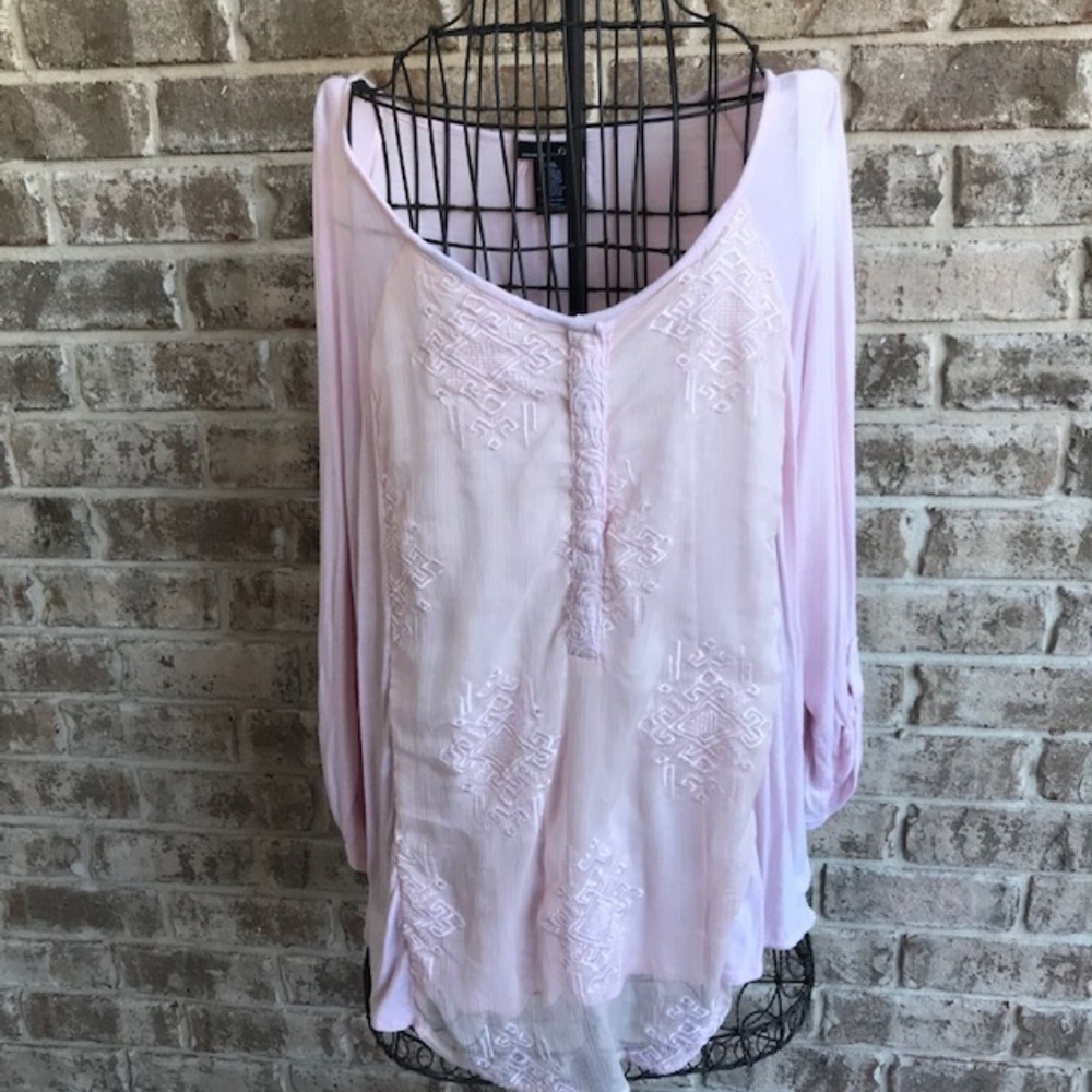rxb Hi Low Pink Roll Sleeve Top Semi Sheer 1 Owner